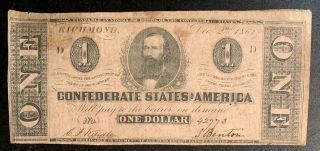 1862 $1 Us Confederate States Of America Richmond 10