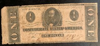 1862 $1 Us Confederate States Of America Richmond 11