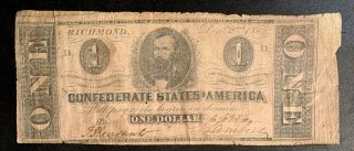 1862 $1 Us Confederate States Of America Richmond 14