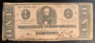 1862 $1 Us Confederate States Of America Richmond 17