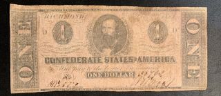 1862 $1 Us Confederate States Of America Richmond 18