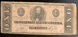 1862 $1 Us Confederate States Of America Richmond 19