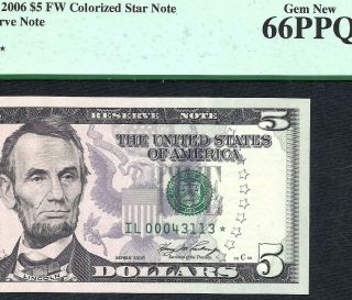 2006 $5 Star (san Francisco) Pcgs Gem 66ppq Old Us Paper Money