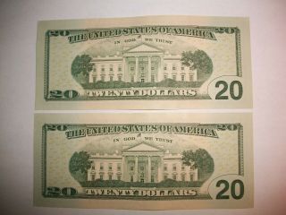 2 CONSECUTIVELY NUMBERED $20 DOLLAR FEDERAL RESERVE STAR NOTES - LQQK 2