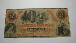 $2 1867 Augusta Georgia Ga Obsolete Currency Bank Note Bill Banking Company