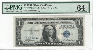 $1 1935 Plain Silver Certificate - Fr.  1607 - Pmg 64 Epq - Double - Choice Unc.