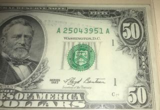 1993 $50 Dollar Bill,  Good Cond.  Obverse Ink Error Boston A25043951A 2
