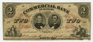 1857 $2 The Commercial Bank Of Alabama - Selma,  Alabama Note