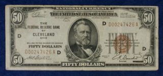 1929 $50 Federal Reserve Bank Of Cleveland National Currency Banknote