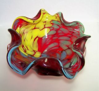Murano Italy Red Yellow Blue Green Hand Blown Glass Bowl Ashtray 1950 ' s 1960 ' s 2