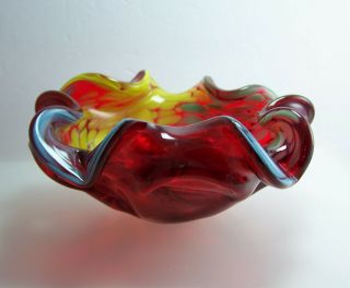 Murano Italy Red Yellow Blue Green Hand Blown Glass Bowl Ashtray 1950 ' s 1960 ' s 3