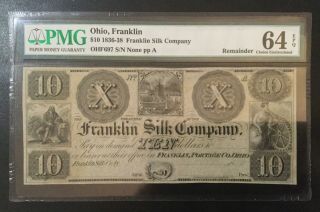 1836 - 1838 Ohio Franklin Rail Co 10 Dollars Pmg Certified Banknote