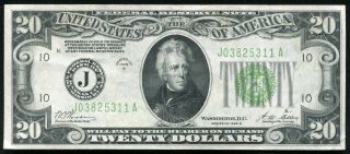 1928 - B $20 Frn Federal Reserve Note “gold On Demand” Kansas City,  Mo Xf,
