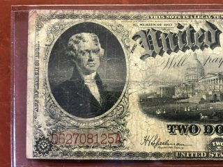 Series of 1917 Large Size Two Dollar $2 United States LEGAL TENDER Bank Note 2