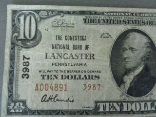US NATIONAL CURRENCY $10 BILL NATIONAL BANK OF LANCASTER 1929 2