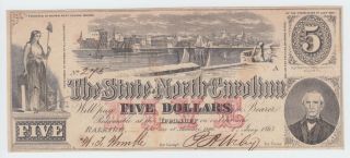 North Carolina Nc State Confederate Currency 1863 5 Dollars