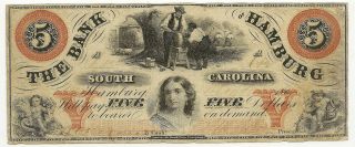 1860 $5 Bank Of Hamburg South Carolina Sc F/vf Priced Right (inv 642)