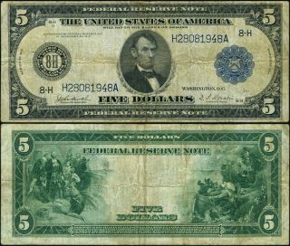 Fr.  874 $5 1914 Federal Reserve Note St.  Louis Fine,  - Pinholes