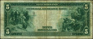 FR.  874 $5 1914 Federal Reserve Note St.  Louis Fine,  - Pinholes 3