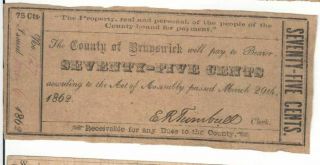 The County Of Brunswick - 75 - Cent Note - March 29th 1862