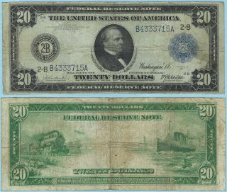 1914 U.  S.  $20 Federal Reserve Note York F/vf Fr 968 715a
