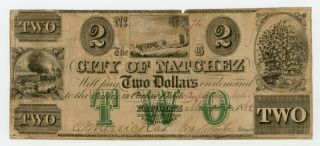1862 $2 The City Of Natchez,  Mississippi Note - Civil War Era