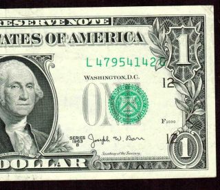((error))  $1 1963 B Federal Reserve Note ( (misaligned))  Currency