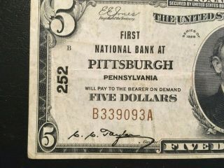 Usa 5 Dollars National 1929 - - Pittsburgh,  Pa.  - - Charter 252