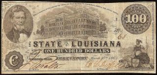 1863 $100 Dollar Bill State Of Louisiana Shreveport Bank Note Paper Money Cr 11