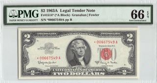 United States 1963a Fr.  1514 Pmg Gem Unc 66 Epq 2 Dollars Legal Tender Star