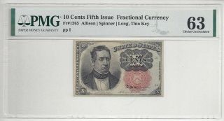 1874 - 1876 10 Cent 5th Issue Fractional Currency Fr - 1265 Pmg 63 Choice Unc