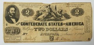 1862 $2 The Confederate States Of America Note