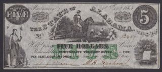 State Of Alabama Five Dollar Montgomery 1864,  Treasury Note Currency.