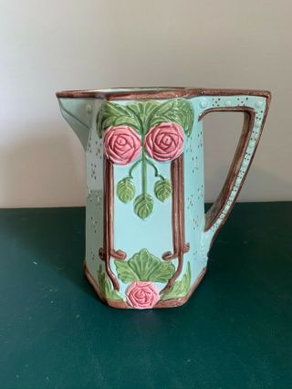 Vintage Majolica Pitcher Vase Seymour Mann,  Inc Light Green With Roses