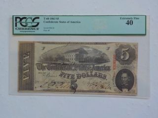 Civil War Confederate 1863 5 Dollar Bill Pcgs Richmond Virginia Paper Money Csa