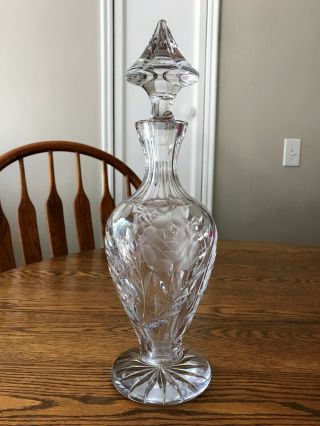 Cut & Etched Lead Crystal Footed Liquor/wine Decanter With Stopper 15 "