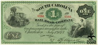 1873 South Carolina $1 Railroad Company Unc Note Cu 16725