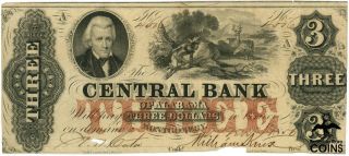 1856 United States $3 Central Bank Of Alabama Obsolete Old Money