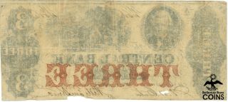 1856 United States $3 Central Bank of Alabama Obsolete Old Money 2