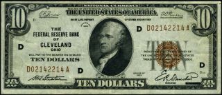 FR.  1860 D $10 1929 Federal Reserve Bank Note Cleveland D - A Block XF D02142214A 2