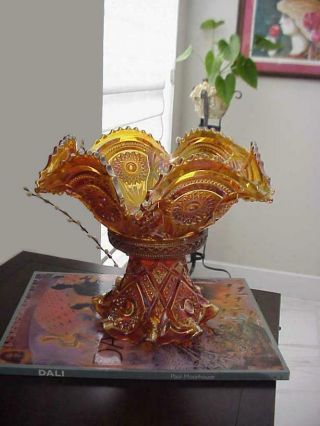 Vintage Imperial Marigold Carnival Glass Fashion Pattern Punch Bowl & Stand