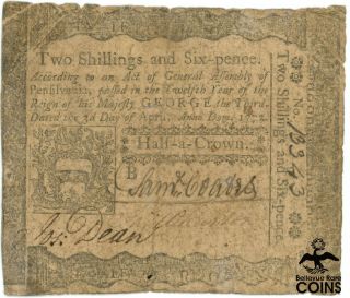 1772 United States Pennsylvania 2 Shillings And 6 Pence Colonial Currency Note