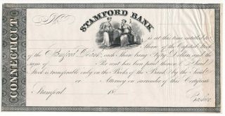 1840s Stamford Bank Stock Certificate proof on india on card,  Connecticut 2