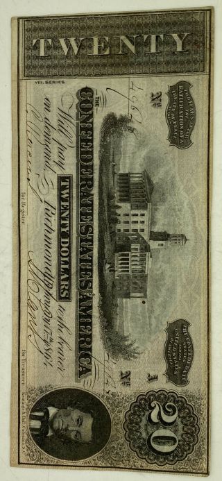 1864 $20 Confederate States Of America Note Richmond