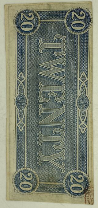 1864 $20 Confederate States Of America Note Richmond 2