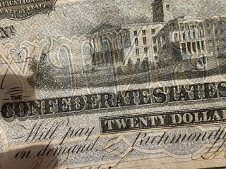 1864 $20 Confederate States Of America Note Richmond 3