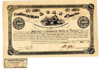1862 $1000 Confederate Bond.  Number Issued 993