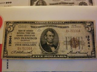 $5 1929 T1 Bank of California National SAN FRANCISCO CA VG 2