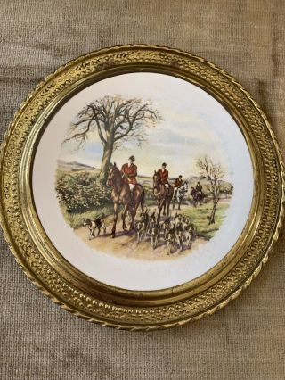 Vintage Alfred Meakin Hunting Scene Plate With Brass/tin Trim - Wall Hanging - 8”
