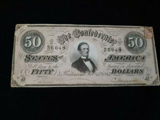 1864 $50 Confederate States Of America Note 5